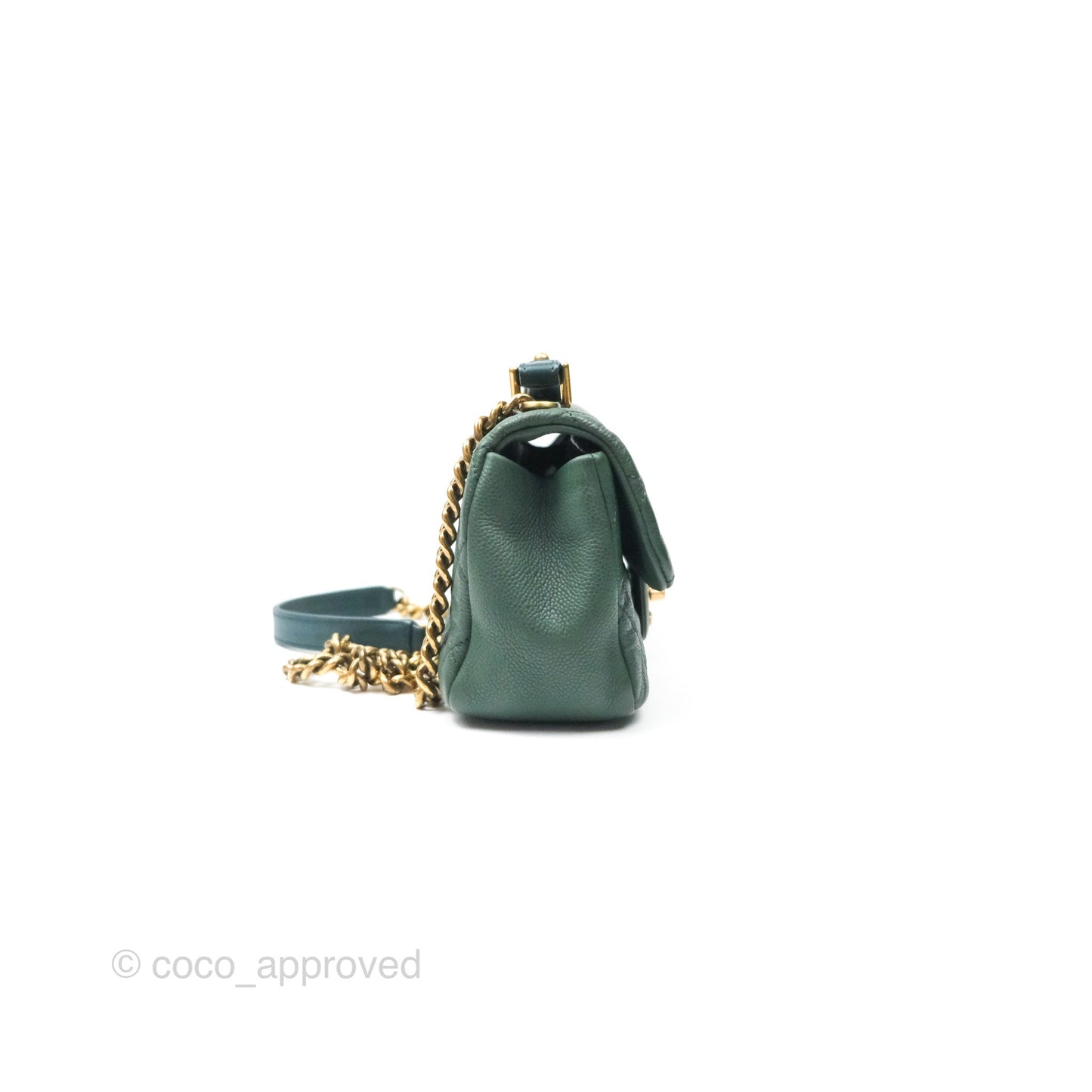 Chanel Globe Trotter Flap Bag Dark Green Caviar Aged Gold Hardware