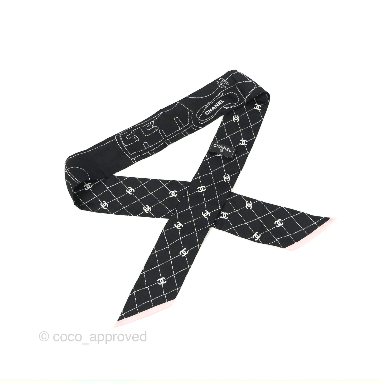 Chanel Silk Twilly in Black / White / Pink