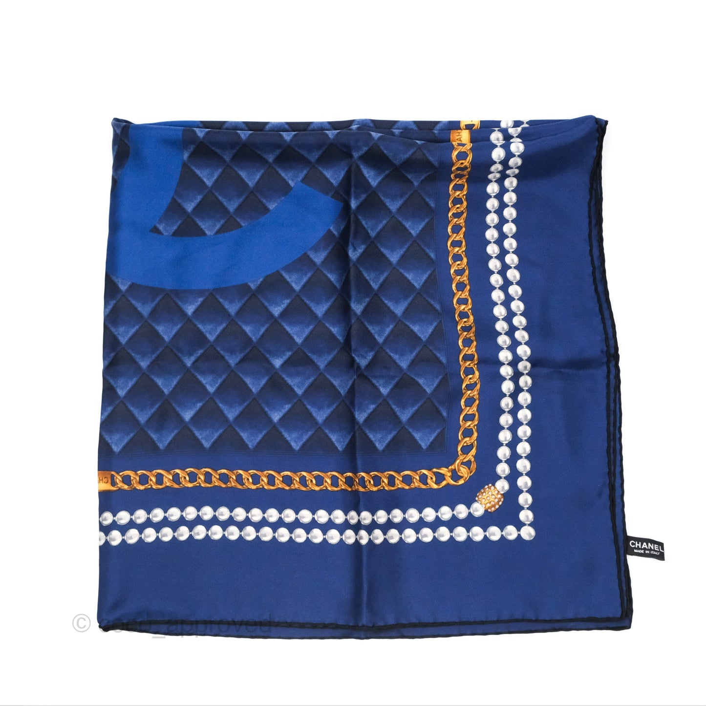 Chanel Square Silk Scarf 90 Navy