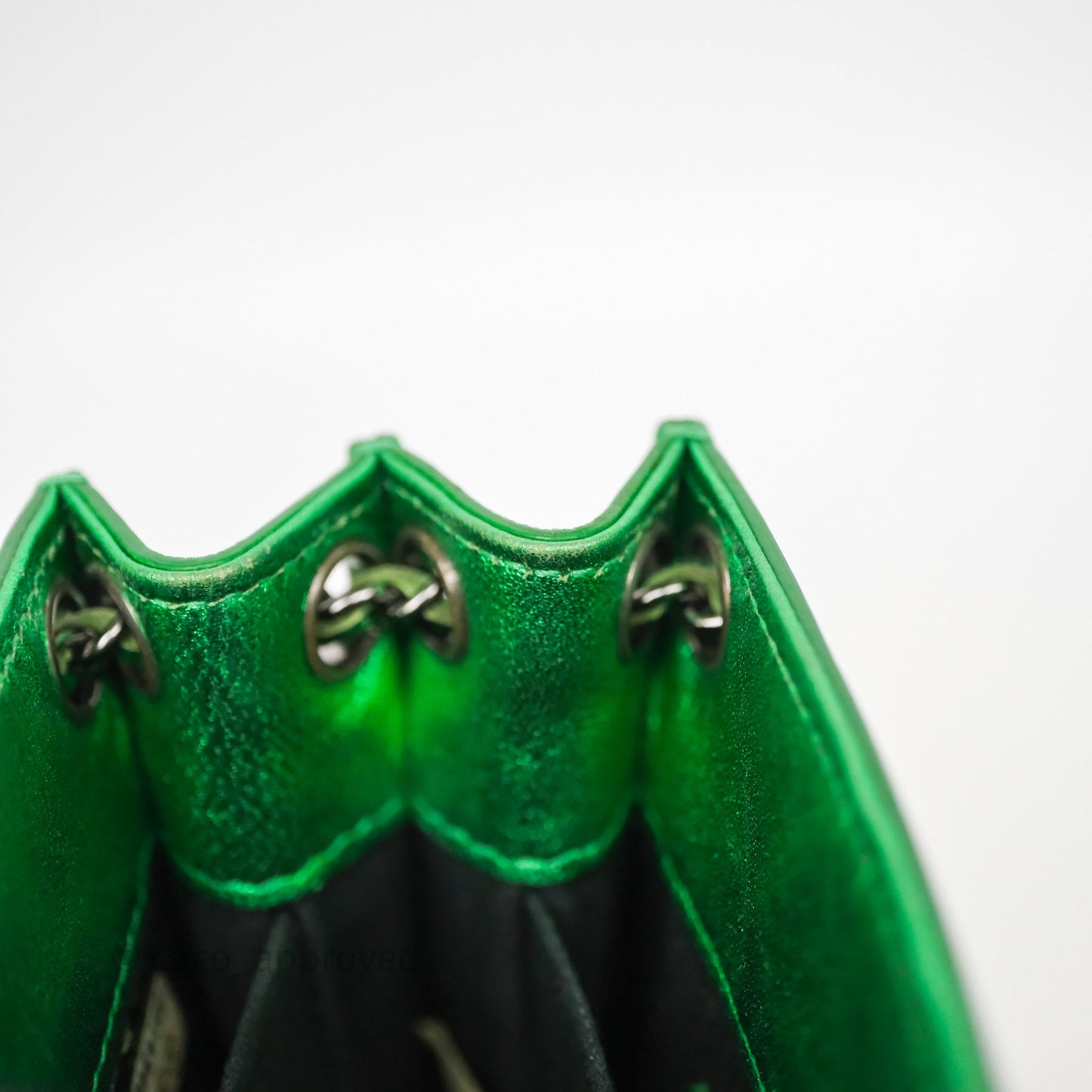 Chanel CC Phone Holder Metallic Green Patent Gun Metal Hardware