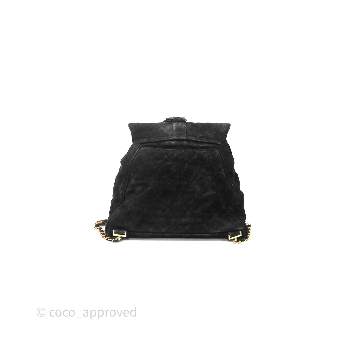 Chanel Vintage Quilted Suede CC Backpack Black Gold Hardware