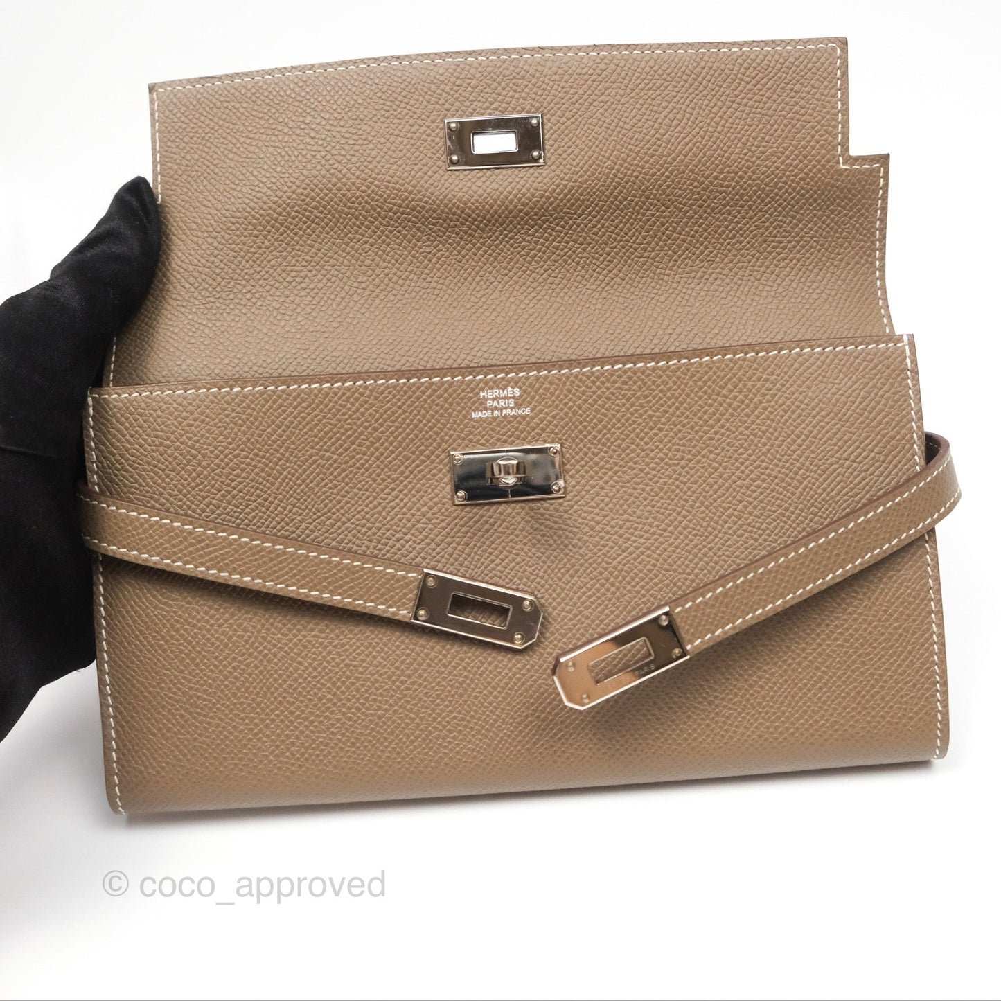 Hermès Kelly Wallet Etoupe Epsom Palladium Hardware