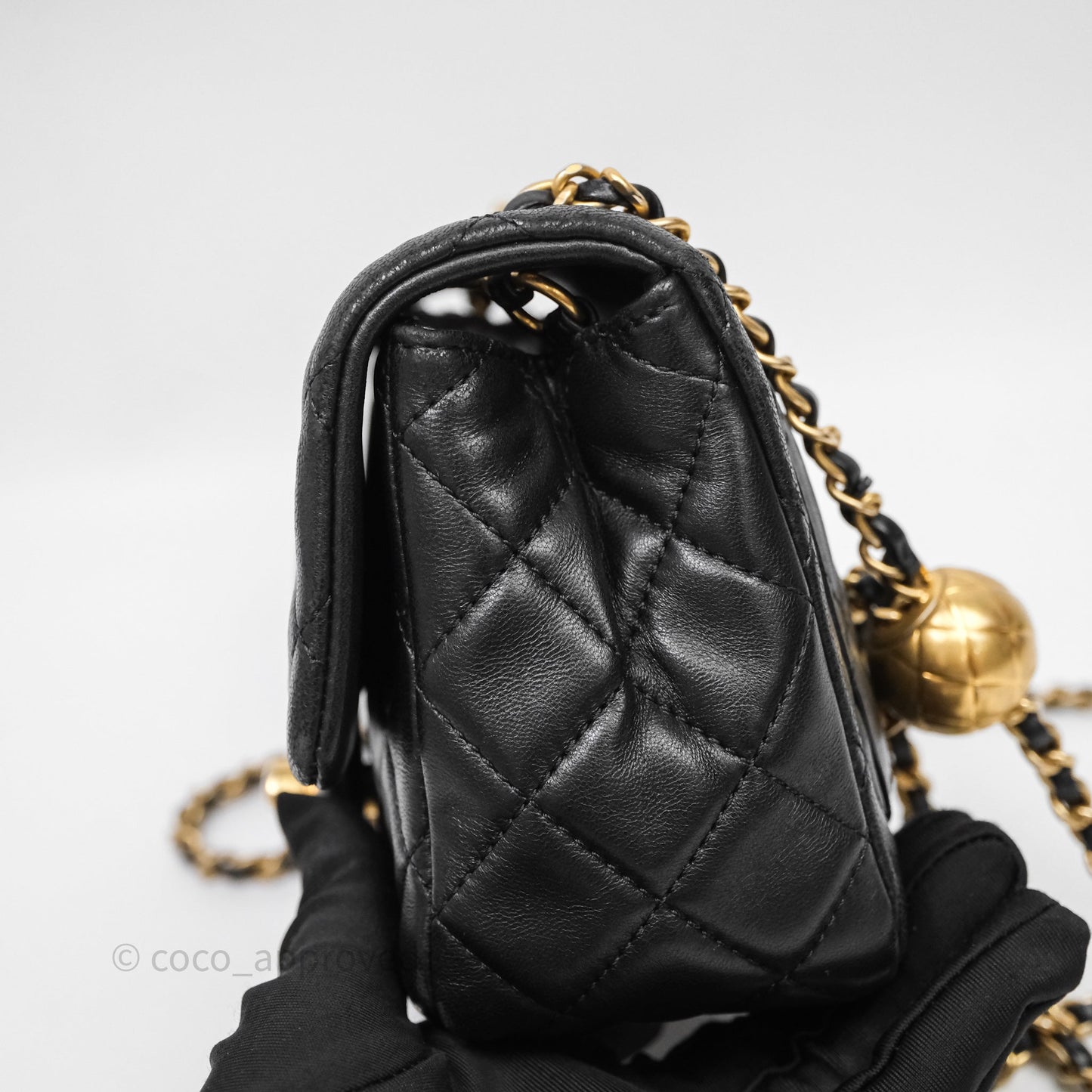 Chanel Pearl Crush Mini Square Quilted Black Lambskin Aged Gold Hardware