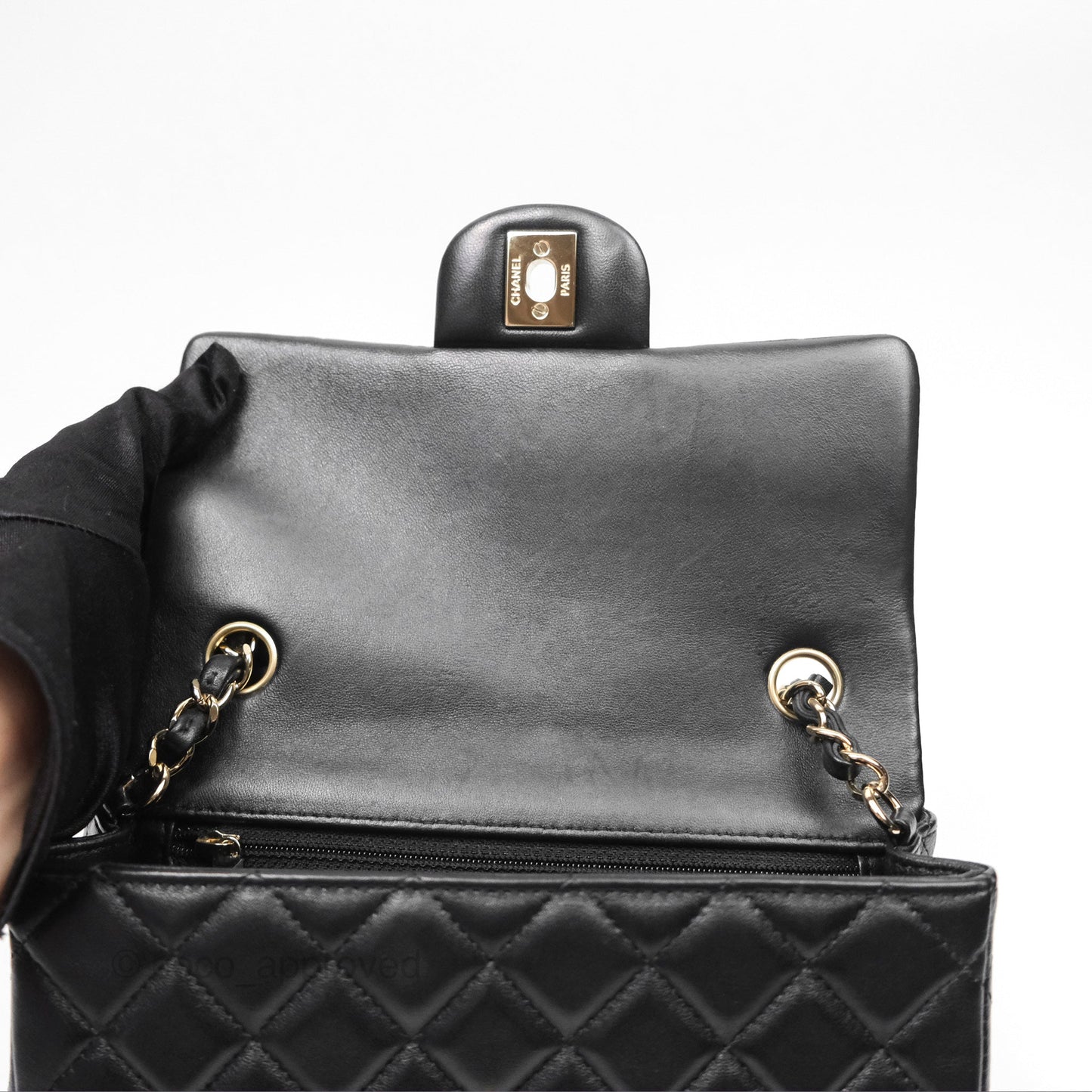 Chanel Mini Rectangular Flap Quilted Black Lambskin Gold Hardware