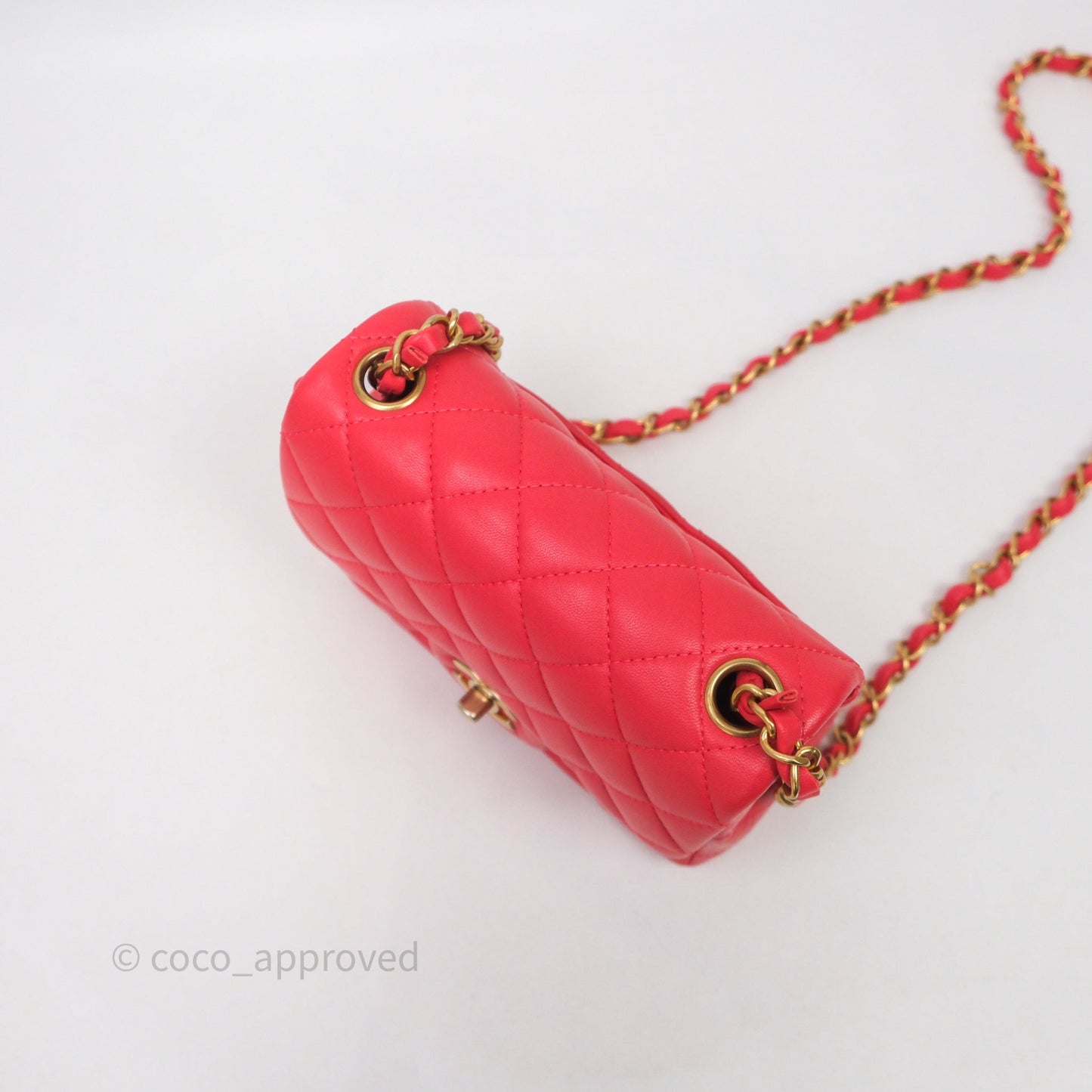 Chanel Mini Square Quilted Red Lambskin Aged Gold Hardware
