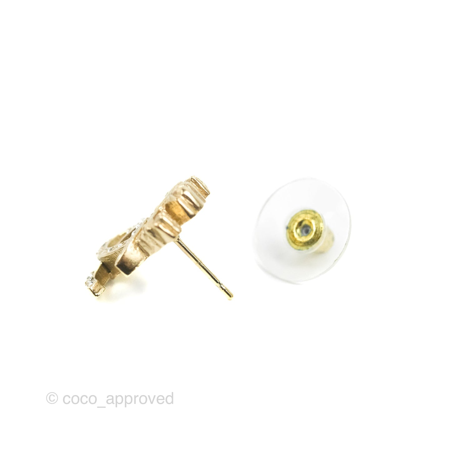 Chanel CC Crystal Crown Earrings Gold 21A
