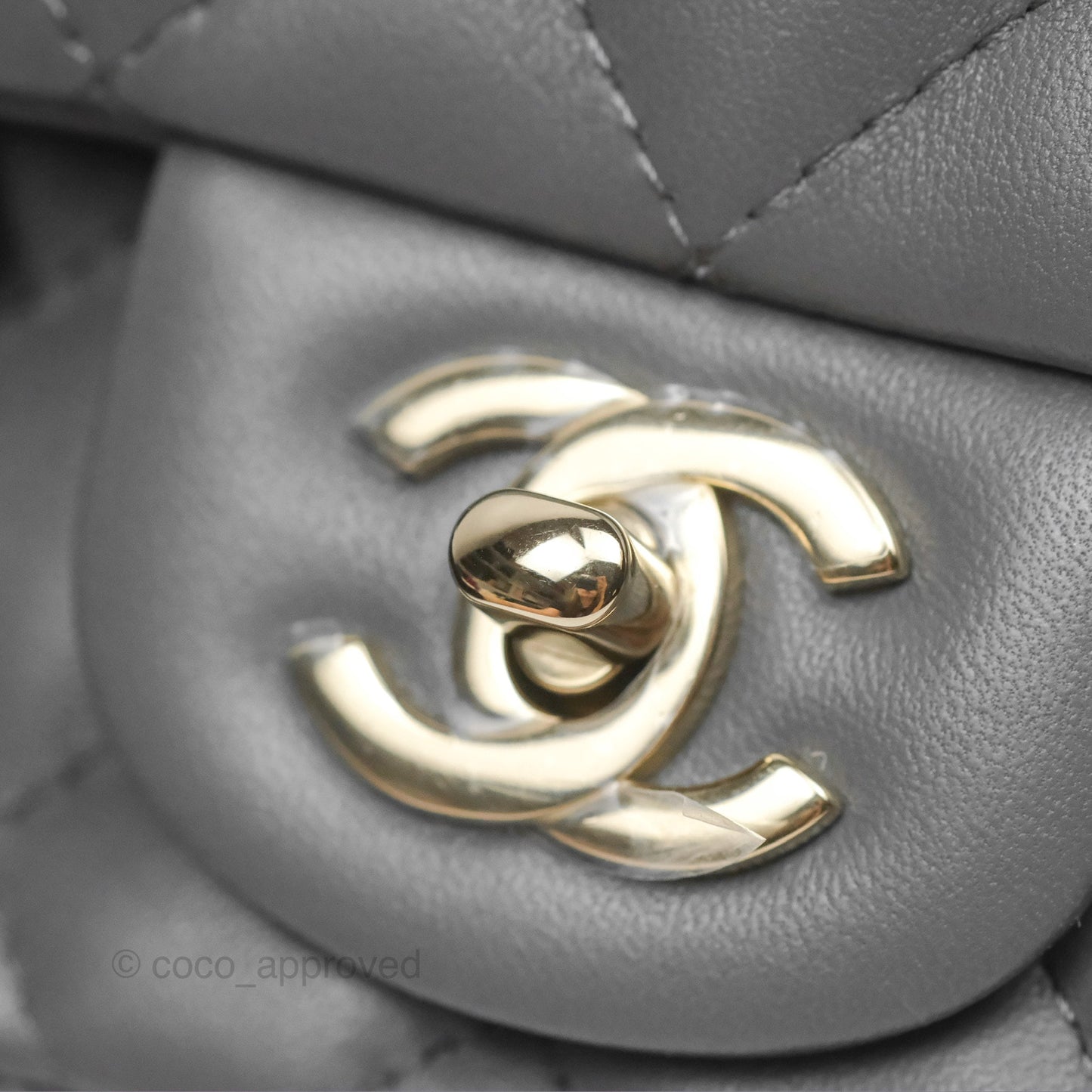Chanel Mini Square Quilted Grey Lambskin Gold Hardware