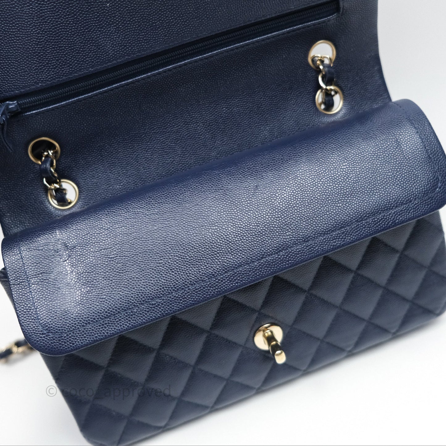 Chanel Classic M/L Medium Flap Quilted Navy Caviar Gold Hardware 21S