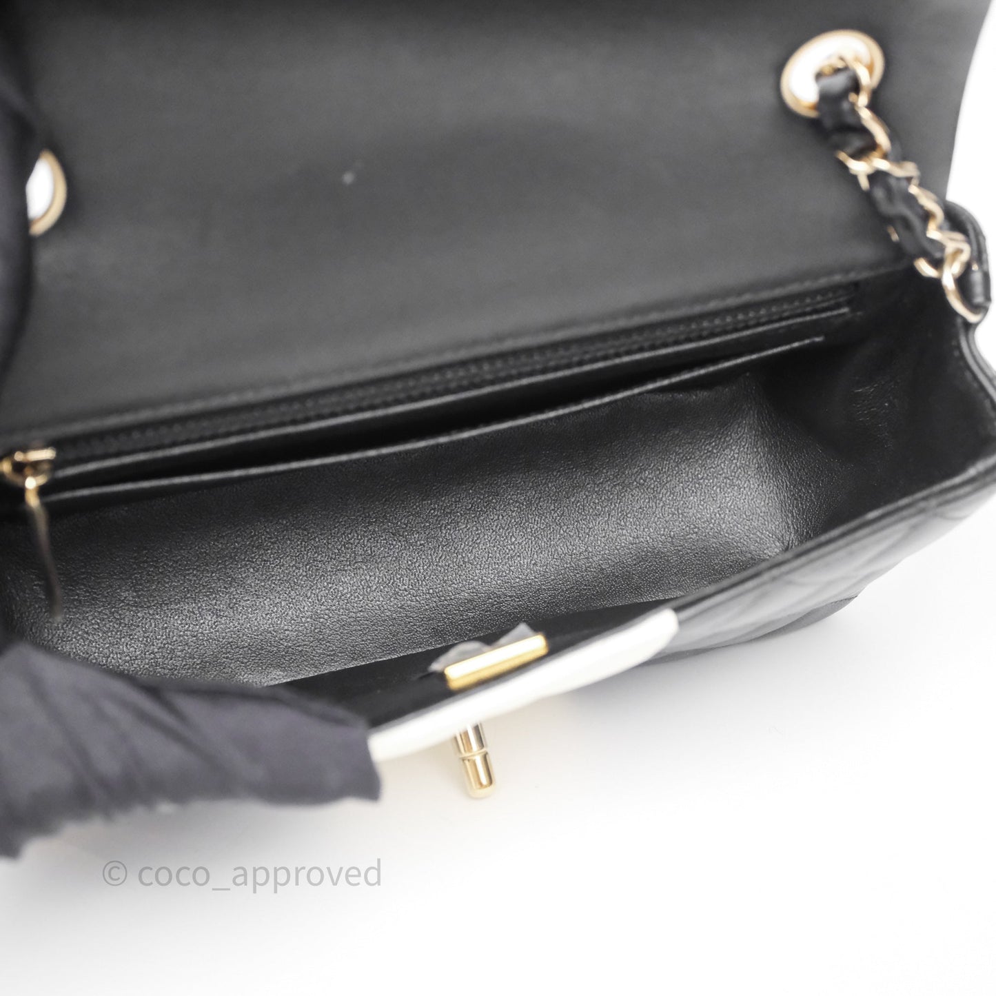 Chanel Mini Rectangular Flap Quilted Black White Lambskin Gold Hardware