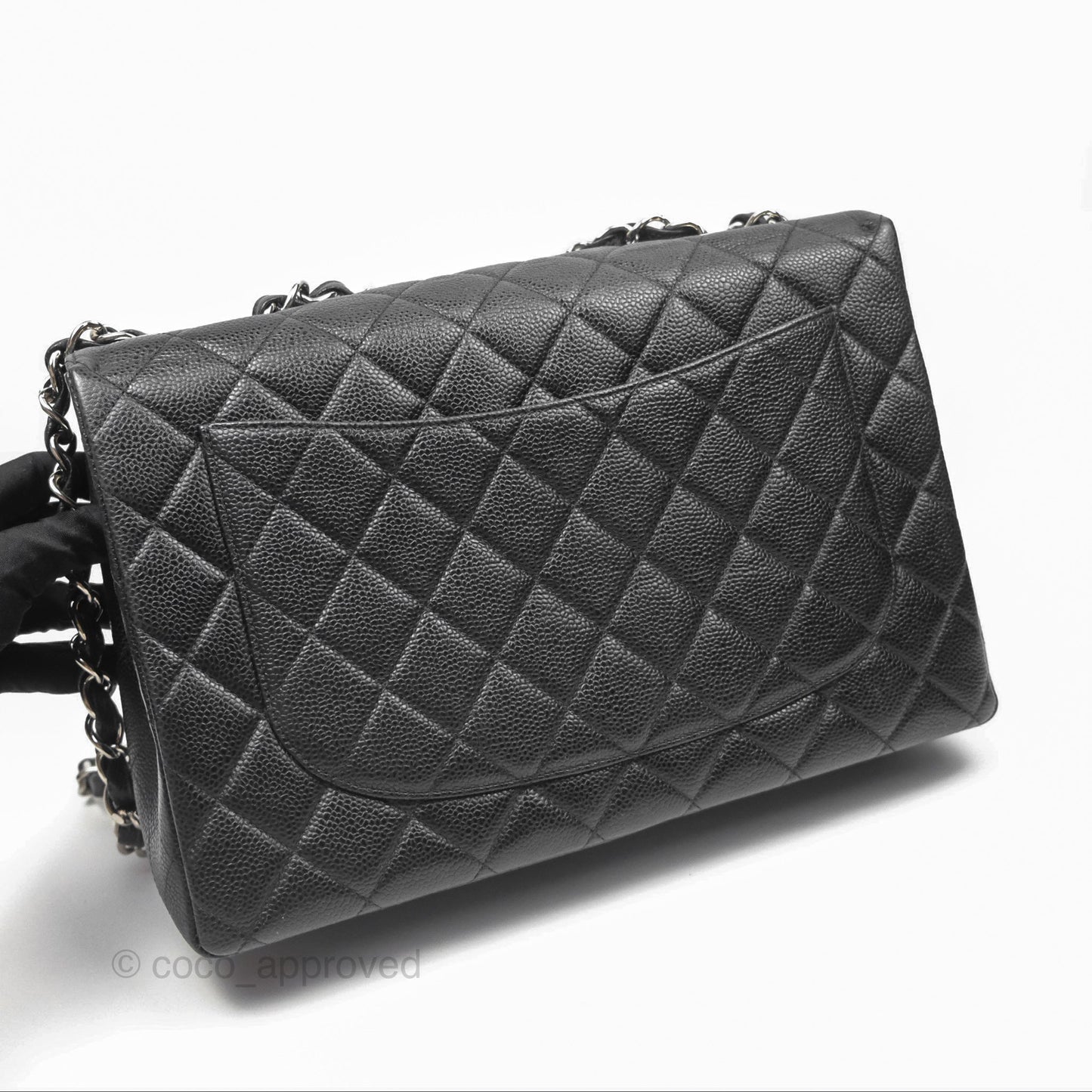 Chanel Classic Vintage Jumbo Single Flap Black Caviar Silver Hardware