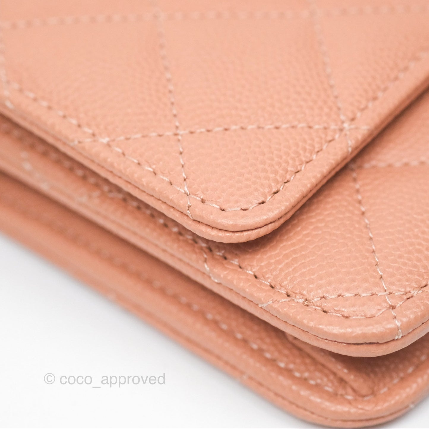 Chanel Quilted Wallet On Chain WOC Rosy Beige Caviar Gold Hardware