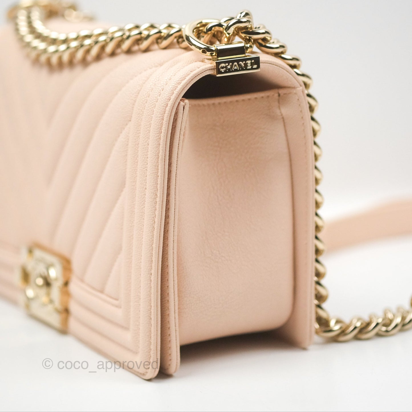 Chanel Chevron Medium Boy Light Pink Caviar Gold Hardware
