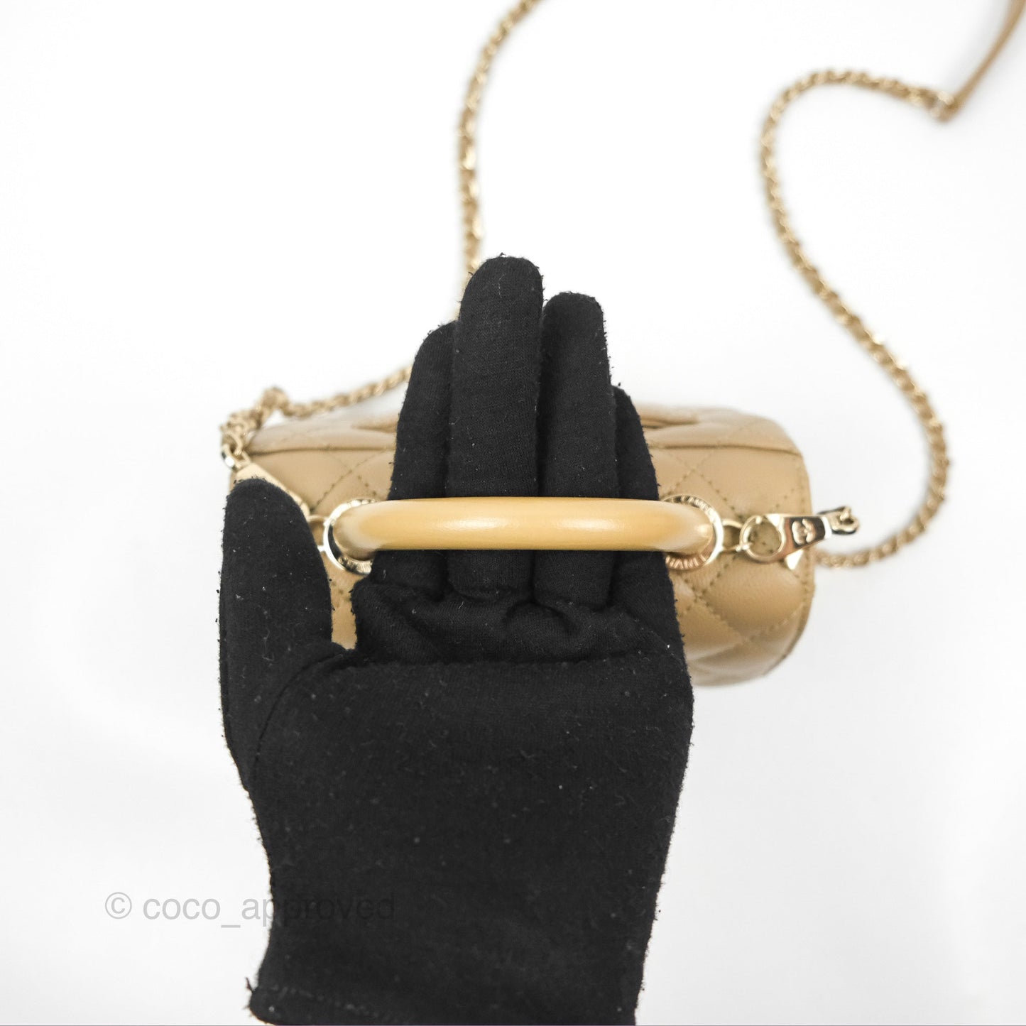 Chanel Mini Coco Handle Quilted Dark Beige Caviar Gold Hardware