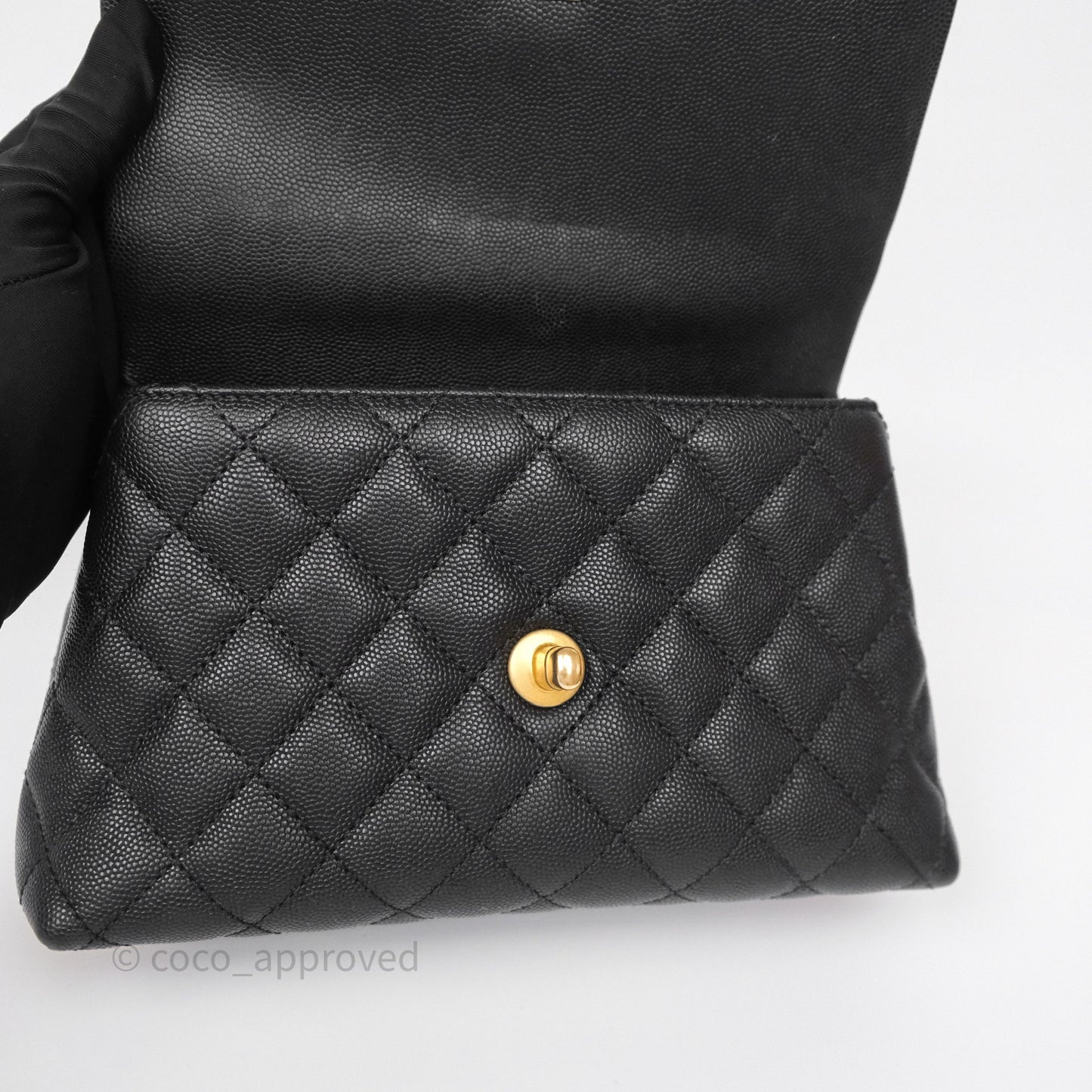 Chanel Small Coco Handle Black Caviar Gold Hardware Lizard Embossed Handle