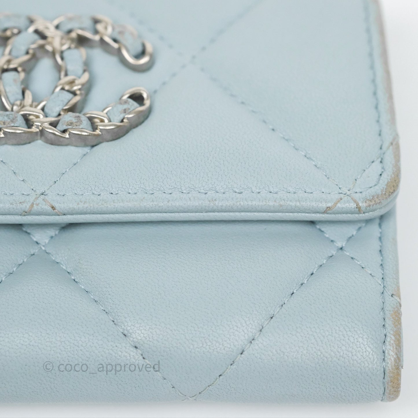 Chanel 19 Flap Card Holder Light Blue Lambskin