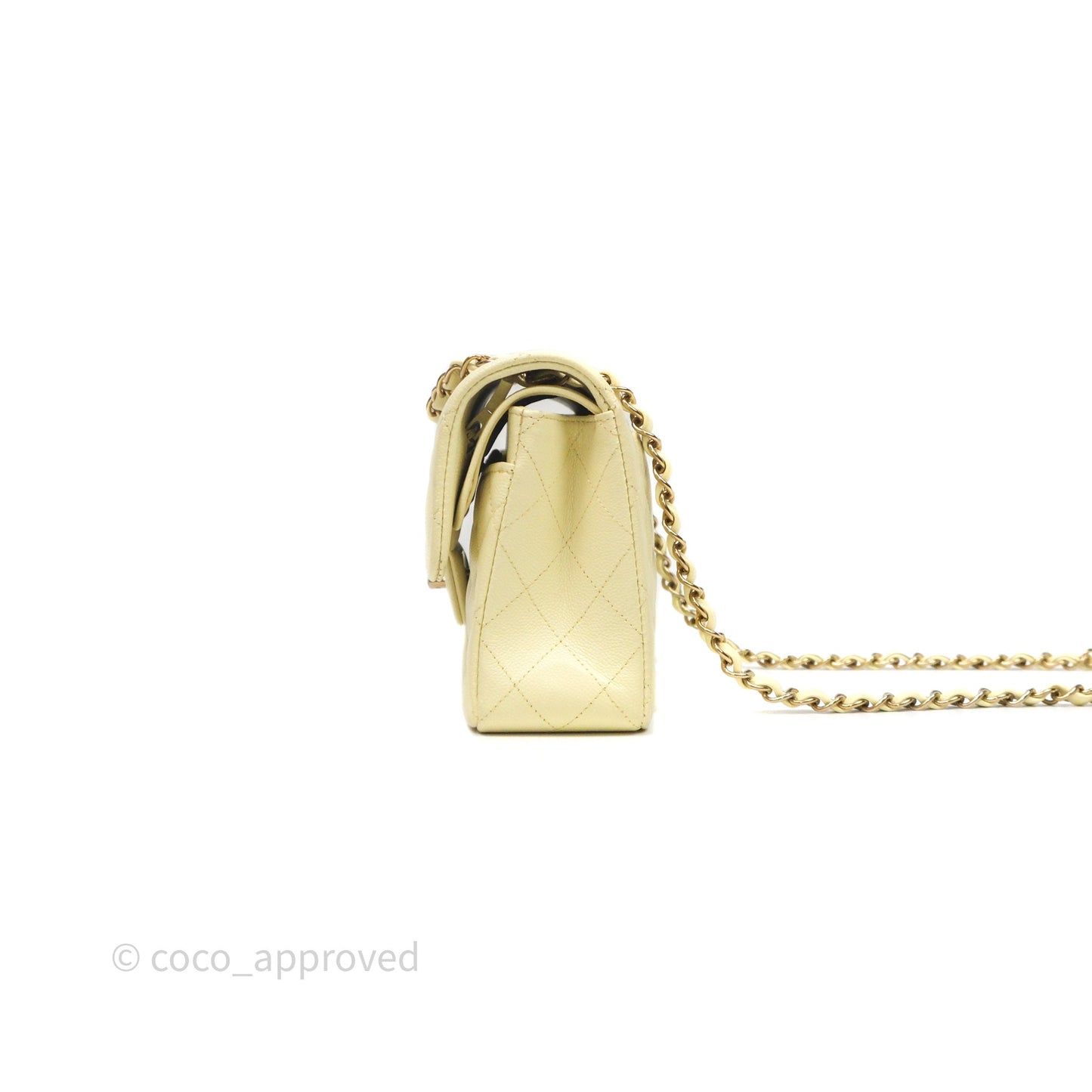 Chanel Small Classic Quilted Flap Light Yellow Caviar Gold Hardware