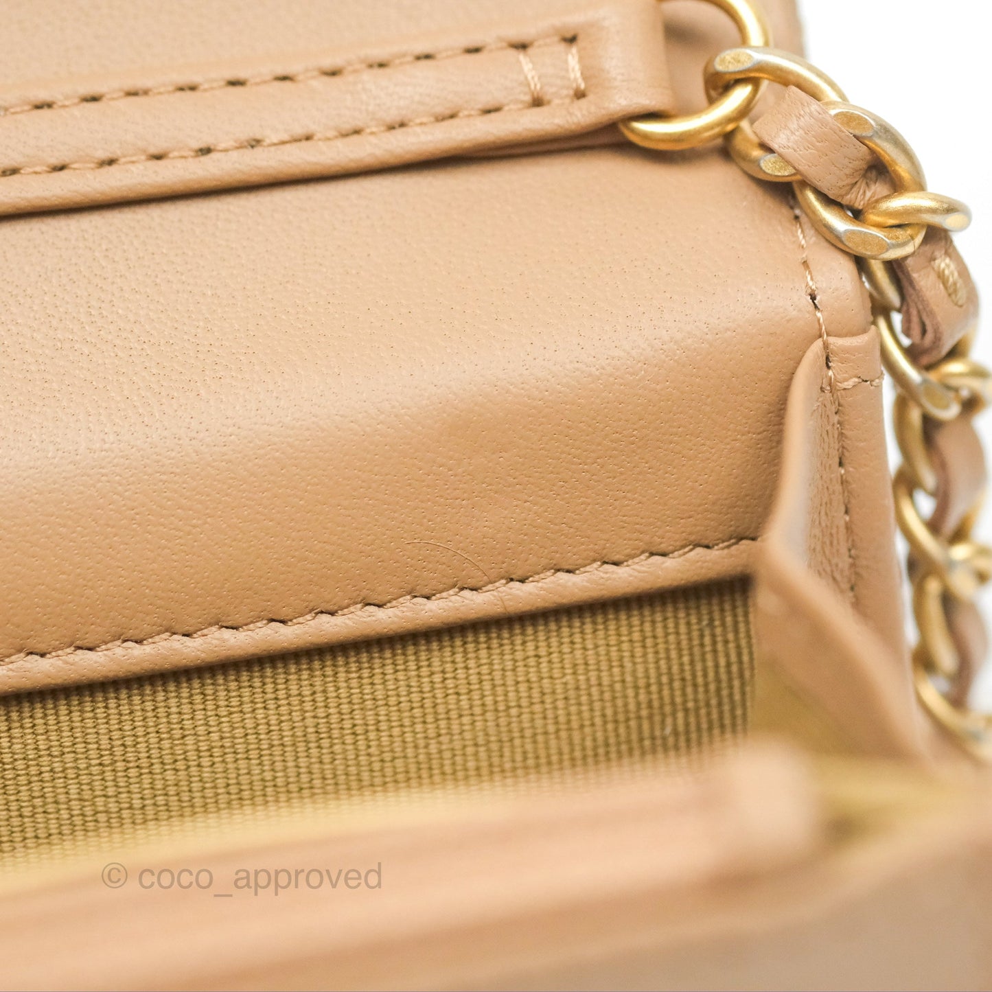 Chanel Quilted Pearl Crush Wallet on Chain WOC Beige Lambskin Aged Gold Hardware