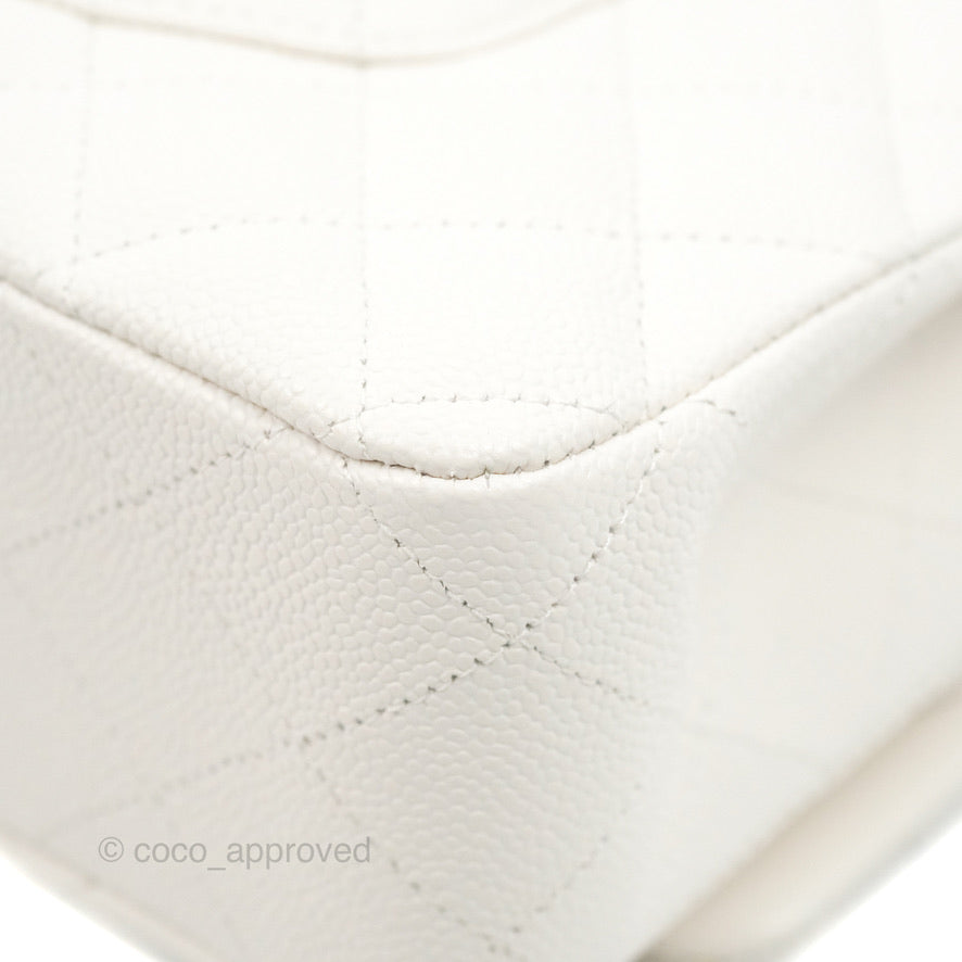 Chanel Classic M/L Medium Double Flap White Caviar Silver Hardware