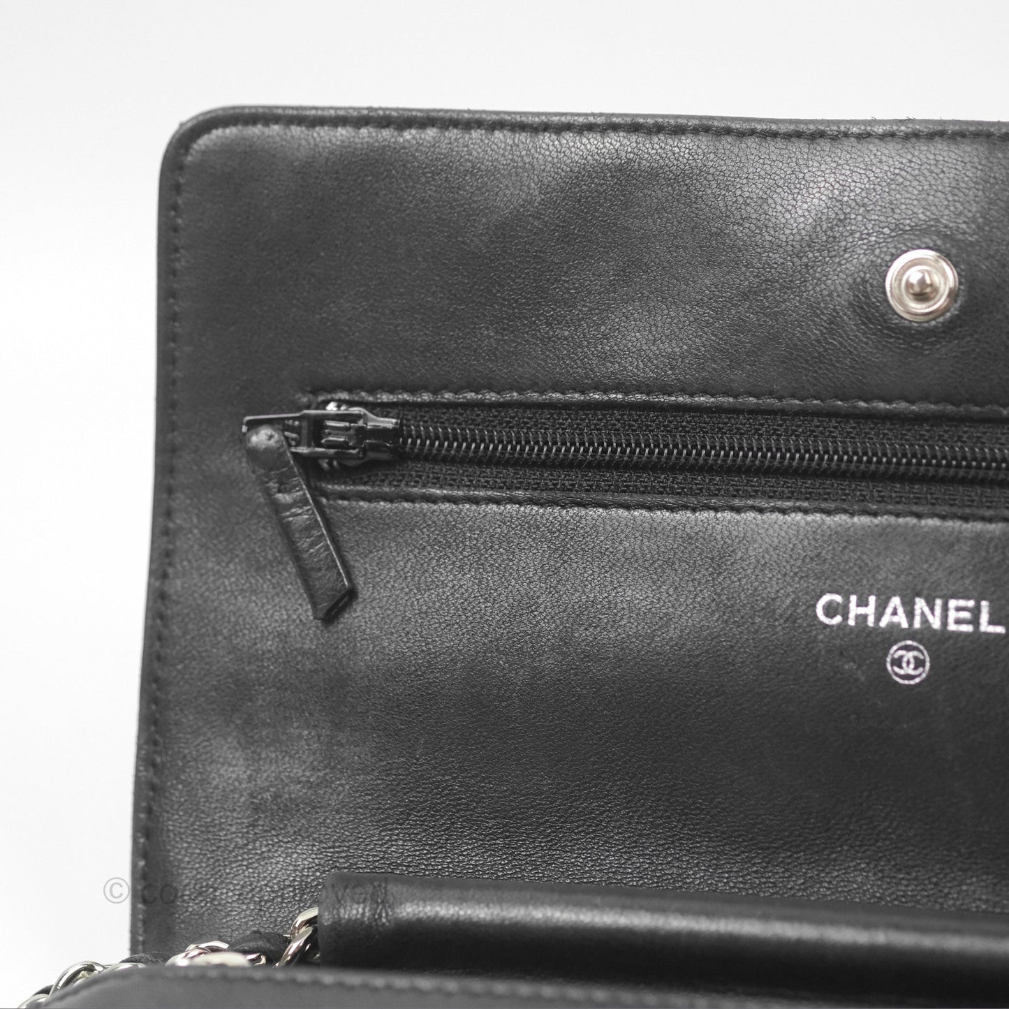 Chanel Quilted Classic Wallet On Chain WOC Black Lambskin Silver Hardware