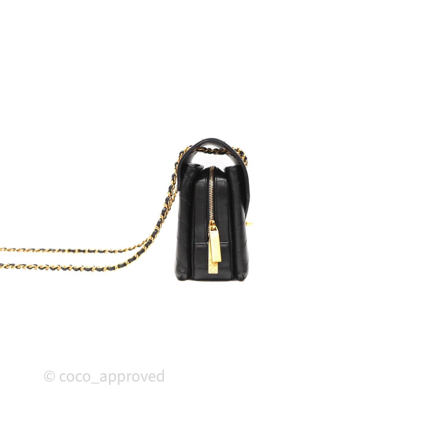 Chanel Chevron Flap Bag Black Calfskin Aged Gold Hardware