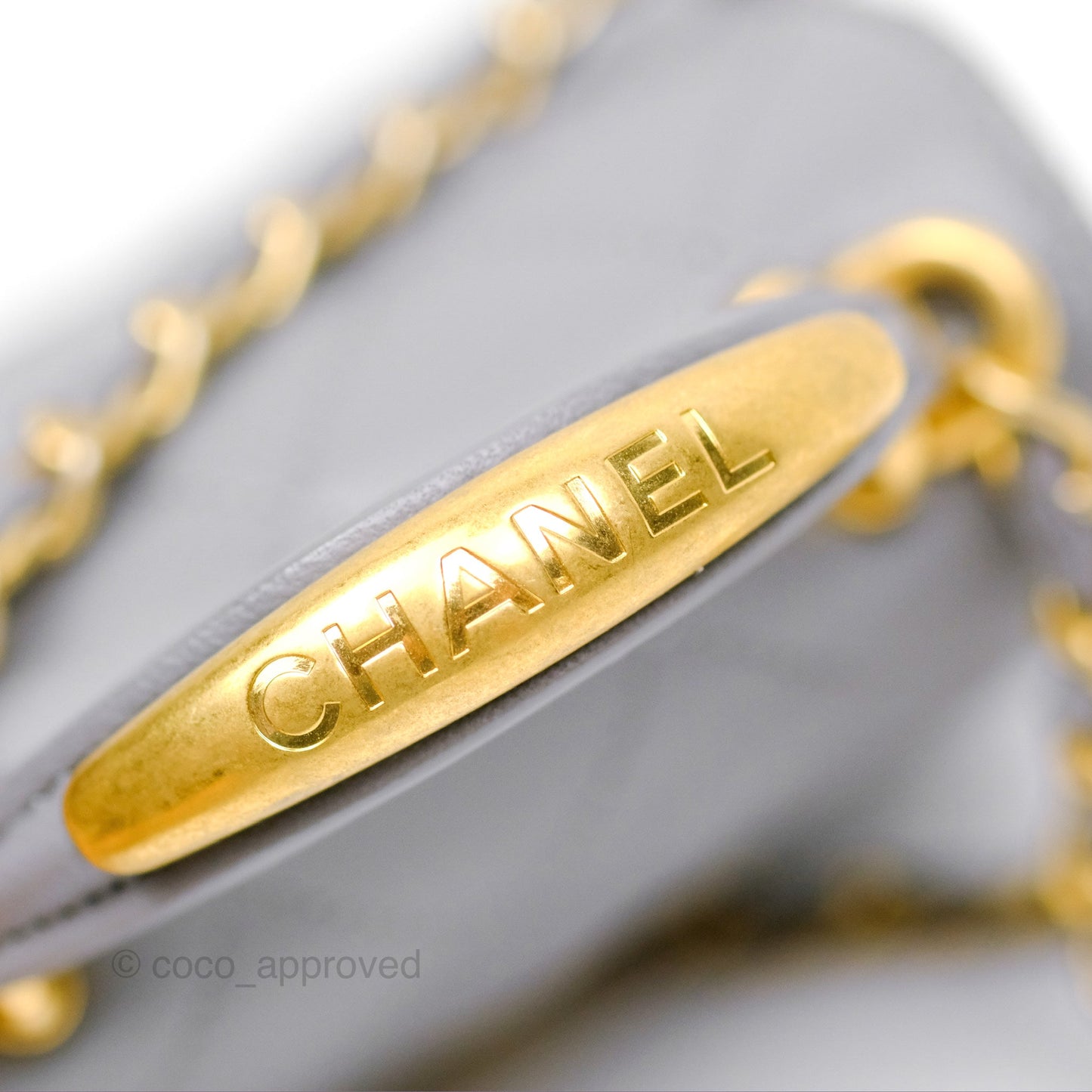 Chanel Mini Metal Handle Clutch With Chain Grey Lambskin Gold Hardware