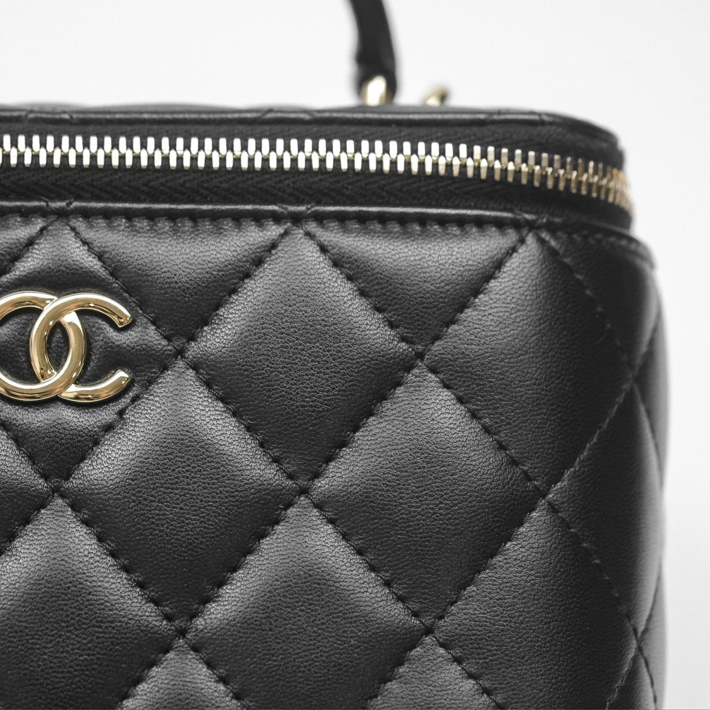 Chanel Classic Vanity Rectangular Top Handle With Chain Black Lambskin Gold Hardware