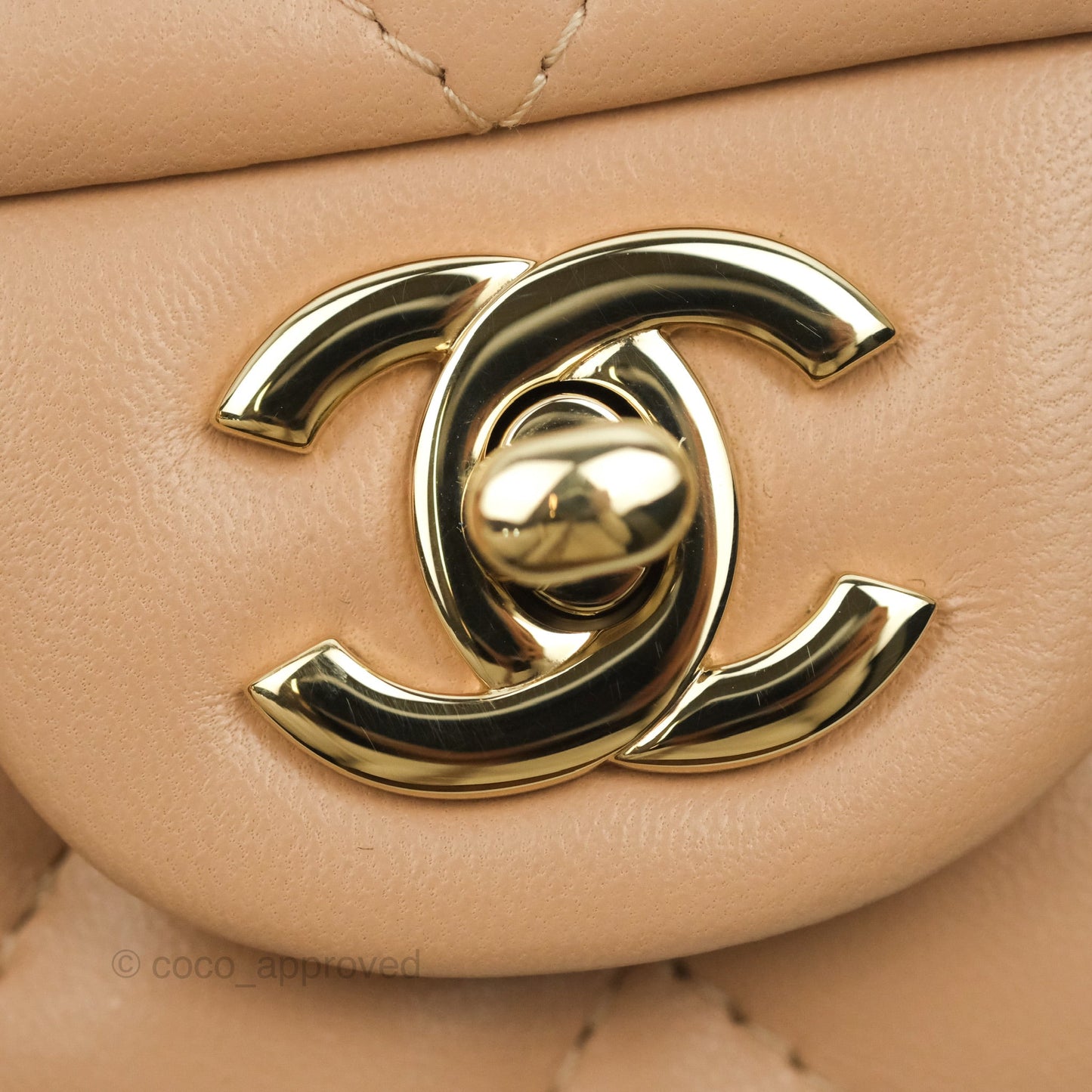 Chanel Quilted Mini Rectangular Flap Beige Lambskin Gold Hardware