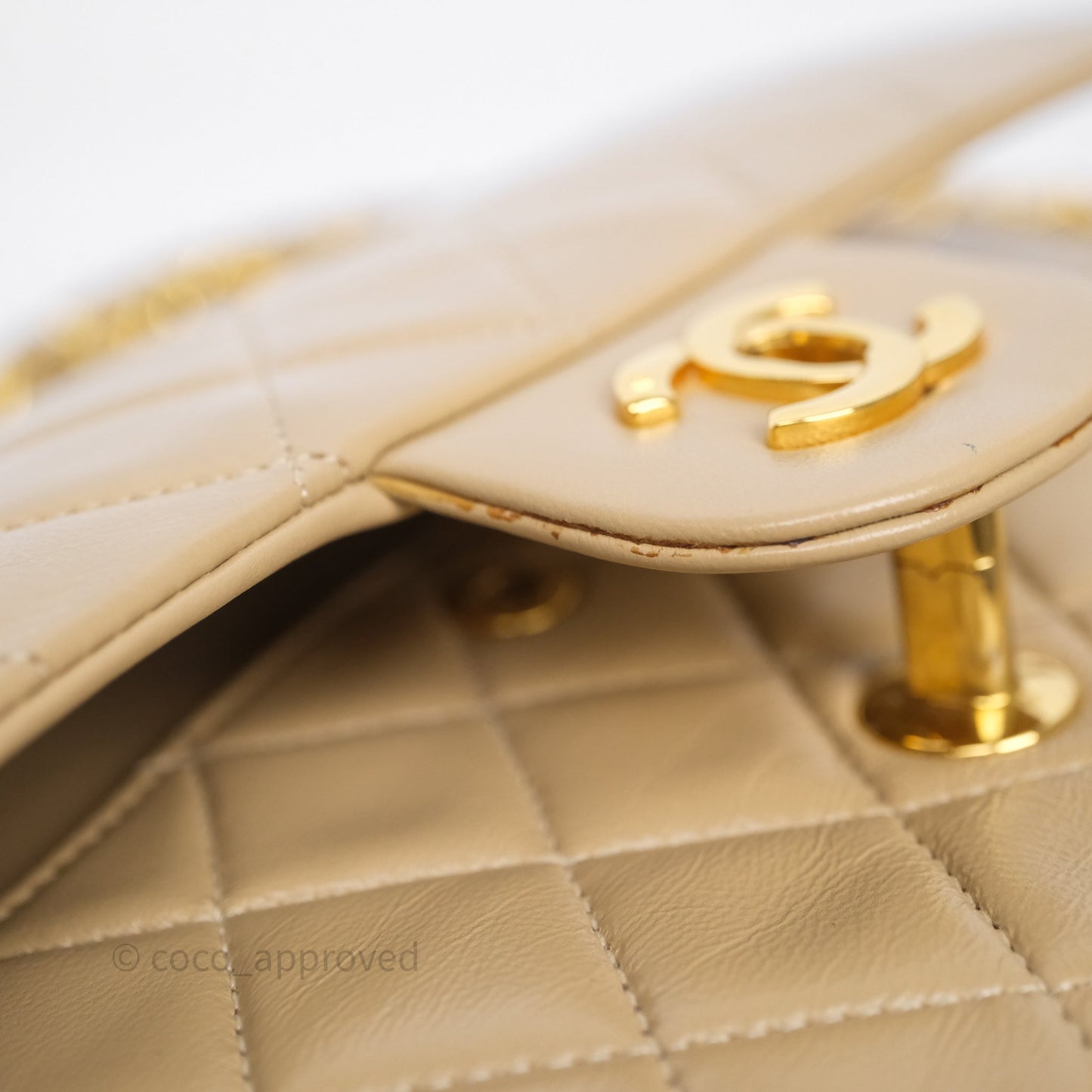 Chanel Vintage Medium Classic Flap Beige Lambskin 24K Gold Hardware