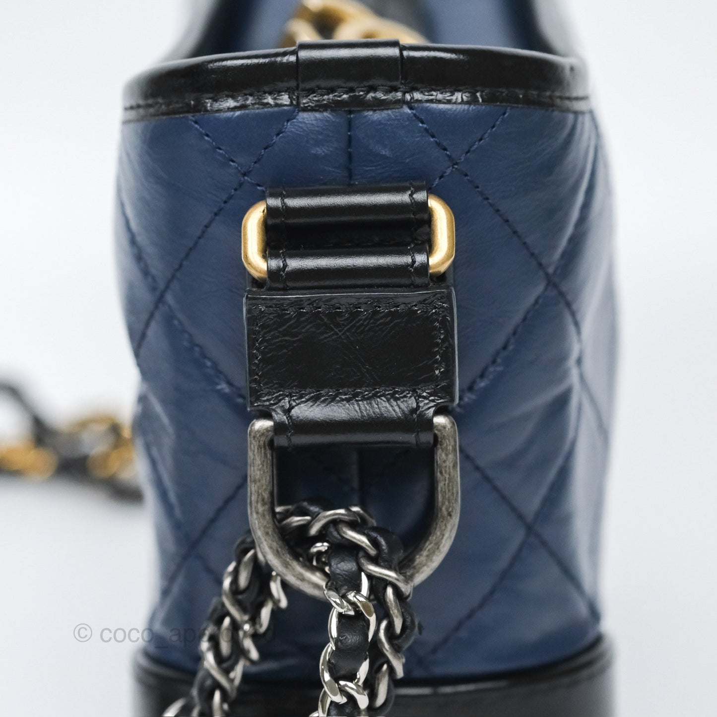 Chanel Small Gabrielle Hobo Quilted Black Navy Aged Calfskin