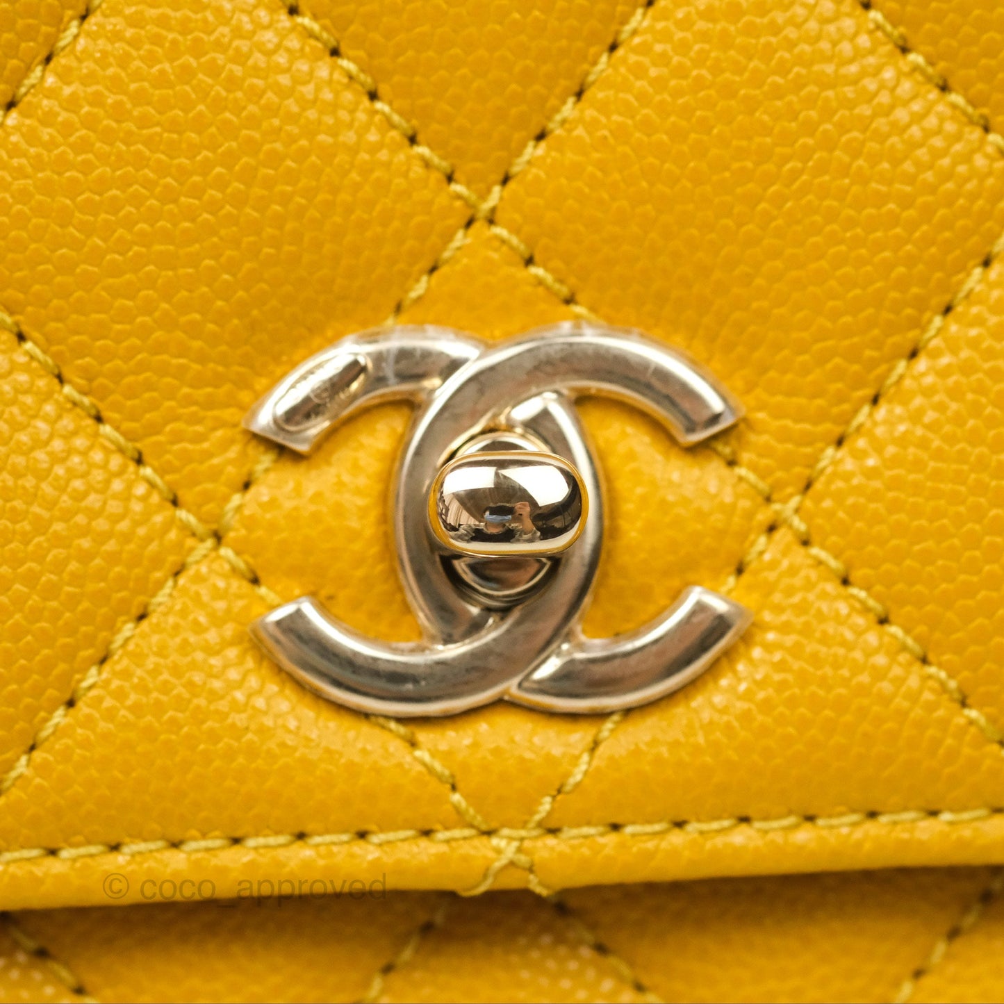 Chanel Small Coco Handle Mustard Yellow Caviar Gold Hardware