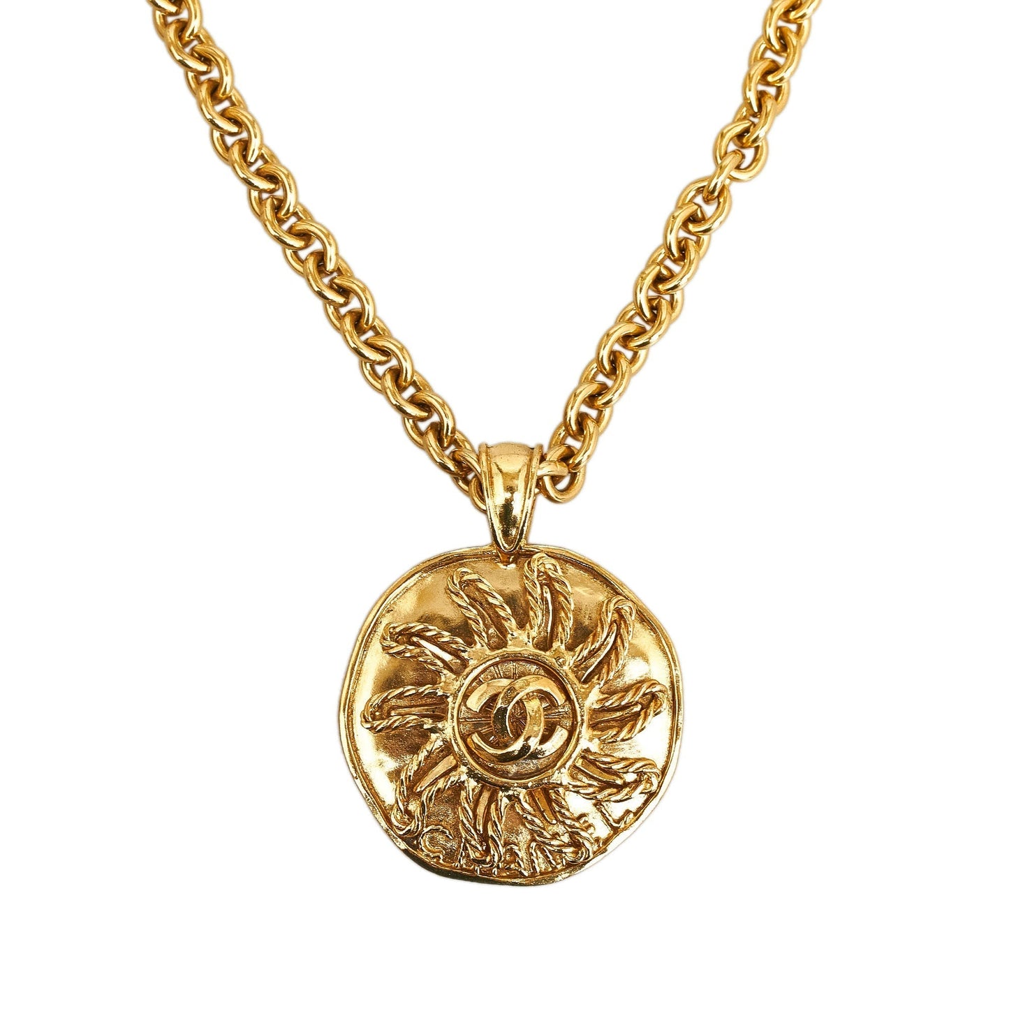 Luxury Chanel CC Sun Medallion Pendant Necklace Costume Necklace