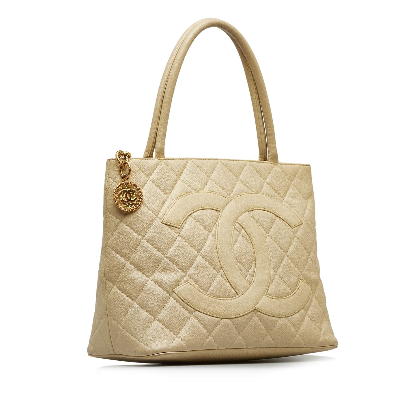 Luxury Chanel Medallion Tote Bag White Caviar Gold