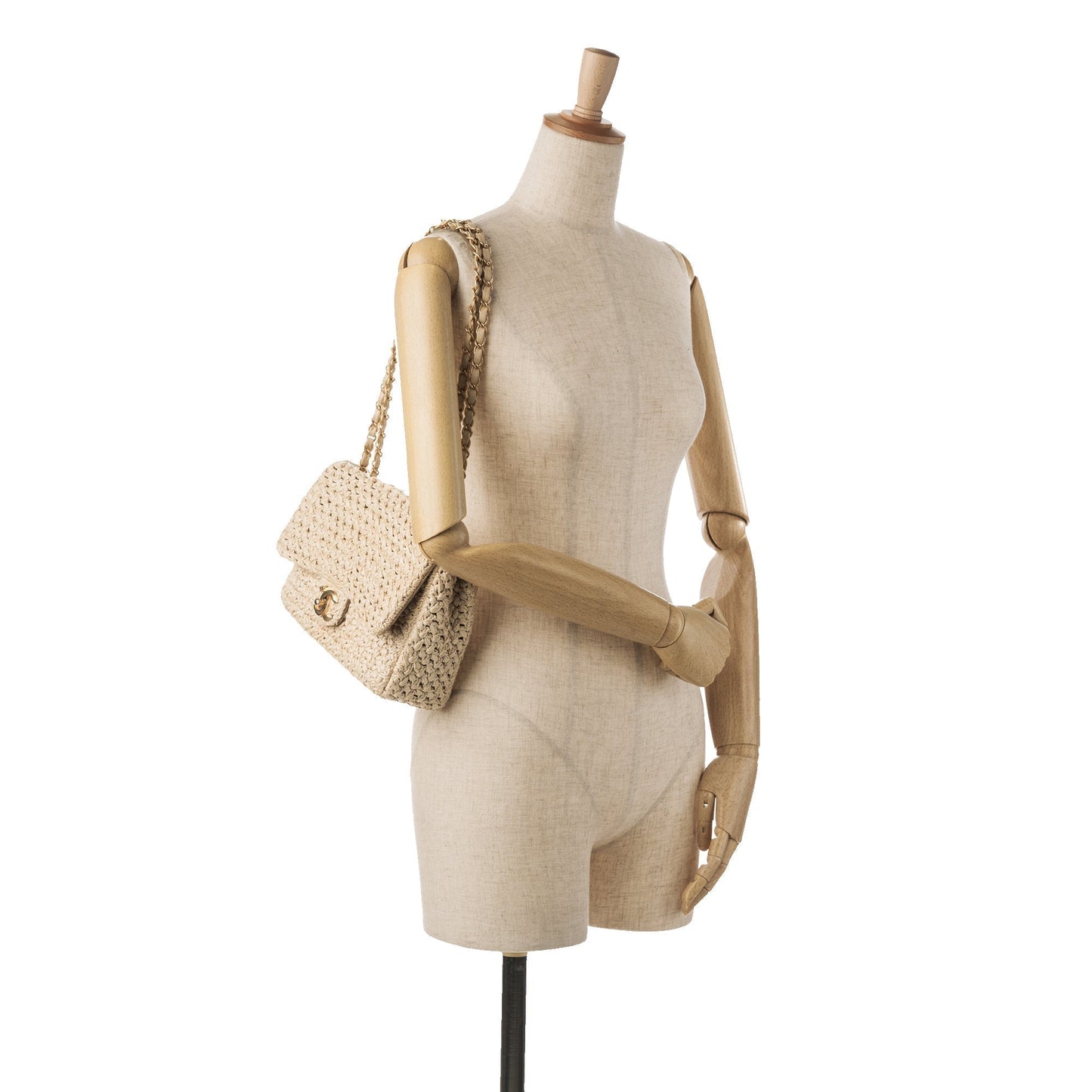Luxury Chanel Single Flap Medium Brown Crochet Raffia Gold