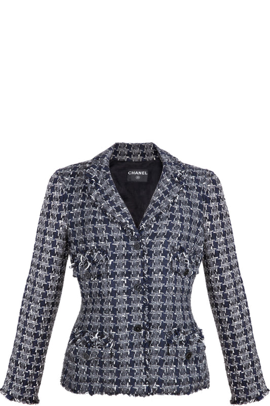 CHANEL Jacket Tweed Navy Grey