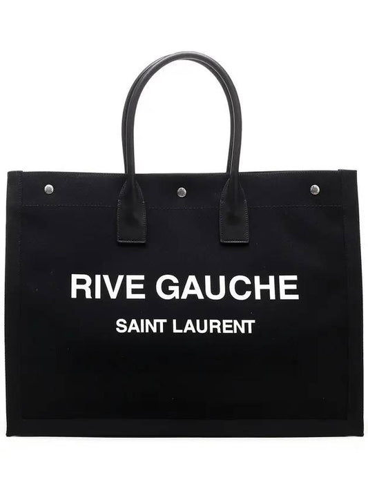 Luxury Saint Laurent Rive Gauche Cotton Canvas Tote Bag Black
