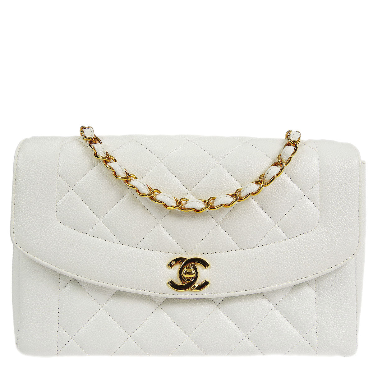 Luxury Chanel * 1997-1999 Medium Diana Chain Shoulder Bag White Caviar