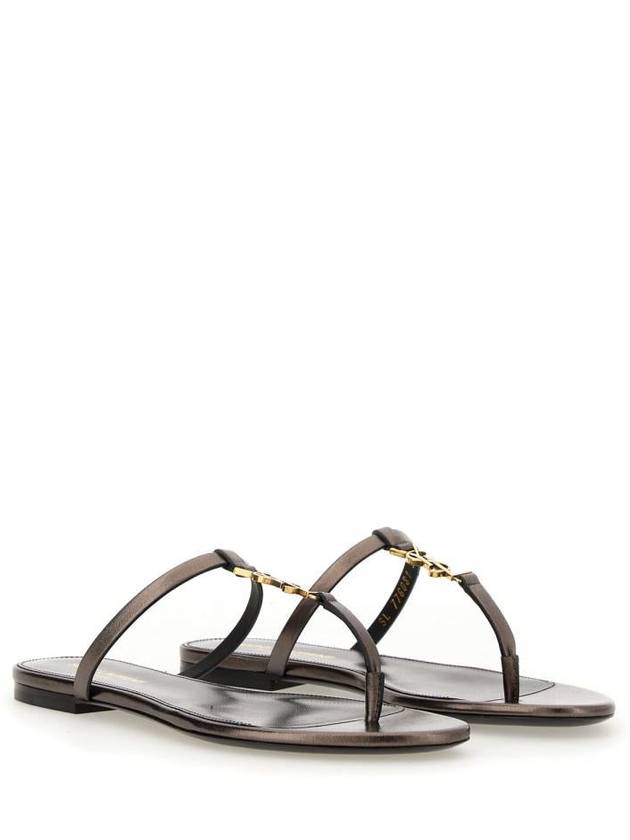 Luxury Saint Laurent Cassandra Slide Leather Flip Flops Brown