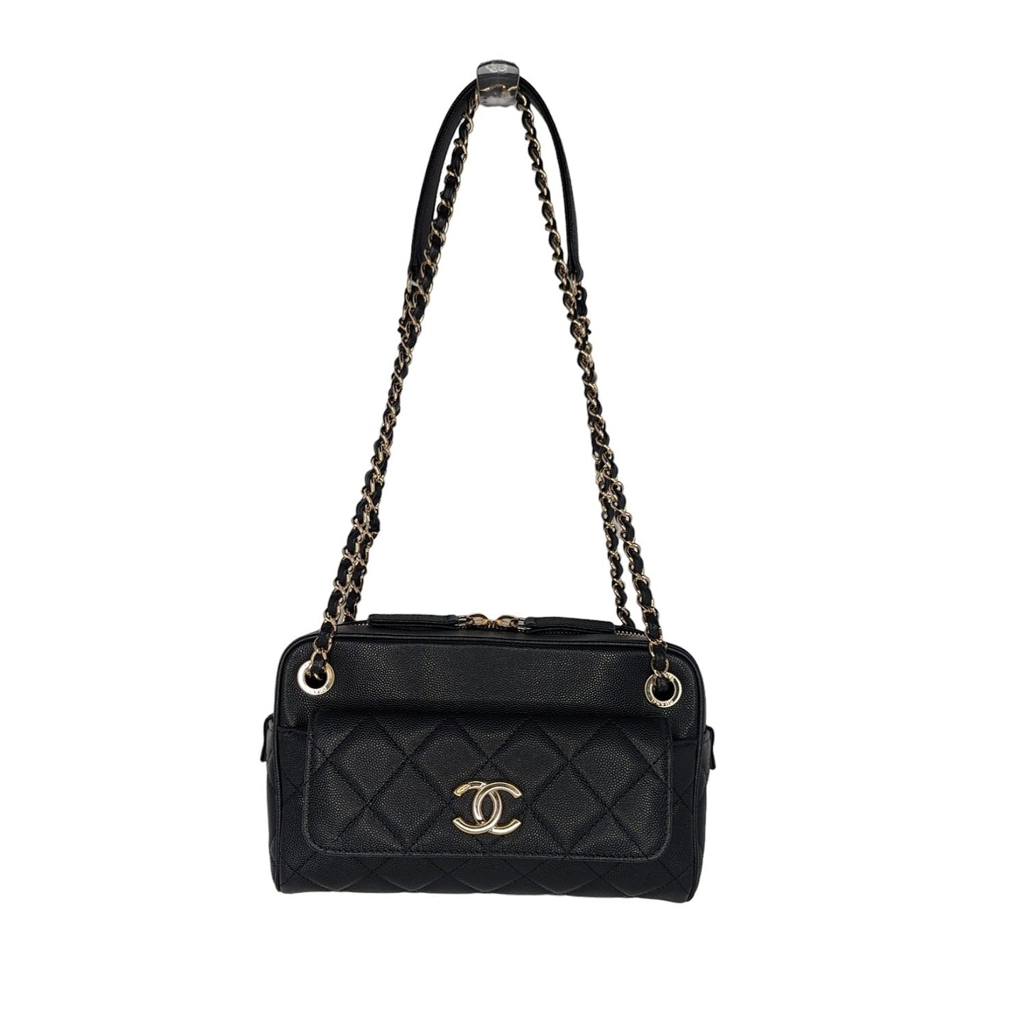 Luxury Chanel bag Black Caviar Quilted Small In & Out Camera Case
