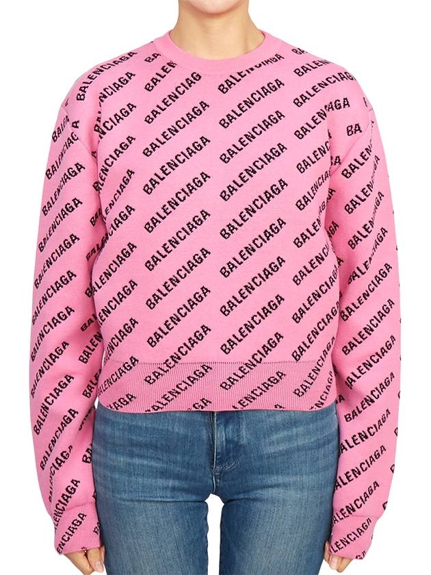 Luxury Balenciaga Mini All-Over Logo Knit Top Pink