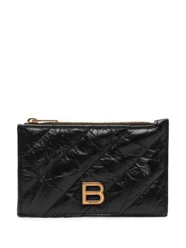 Luxury Balenciaga Crush Quilted Leather Long Coin Card Wallet Black