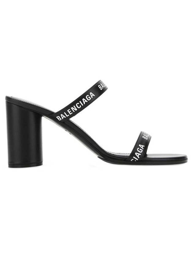 Luxury Balenciaga WoMen's Leather Logo Round Sandal Heels Black