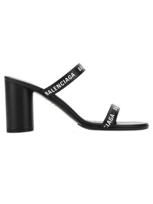 Luxury Balenciaga WoMen's Leather Logo Round Sandal Heels Black