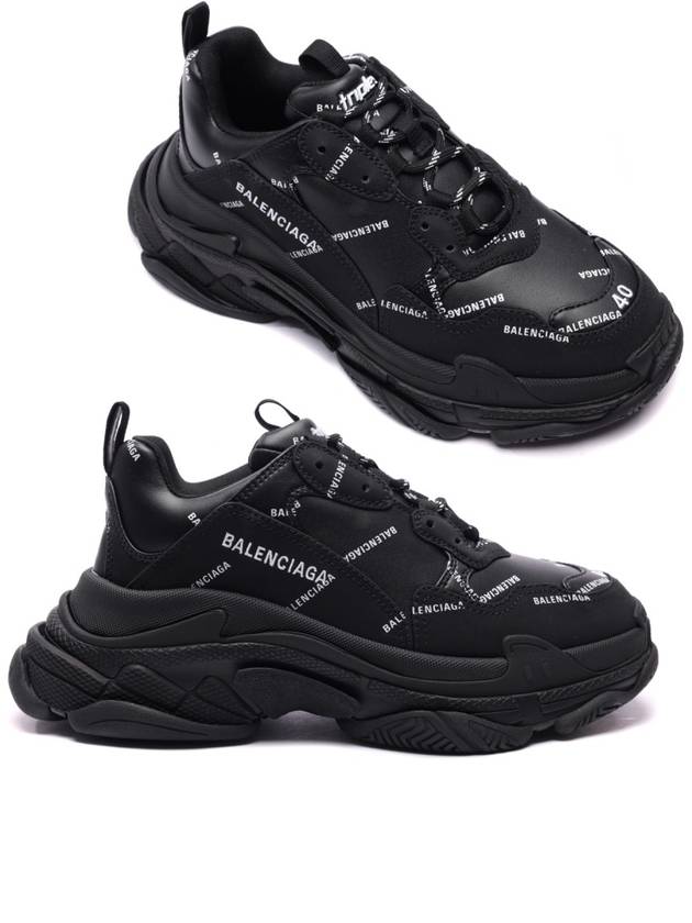 Luxury Balenciaga Allover Logo Triple S Low Top Sneakers Black