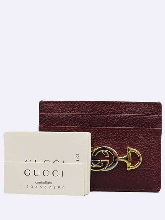Luxury Gucci Trending 2025 570679 Burgundy color Zumi gold and silver horsebit decoration card wallet