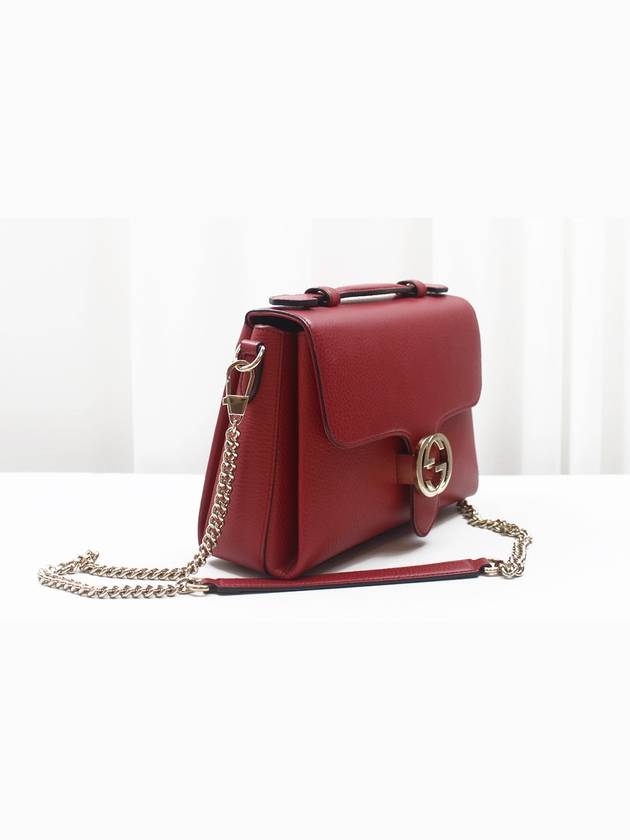 Luxury Gucci Trending 2025 Interlocking leather top handle chain shoulder bag red 510302