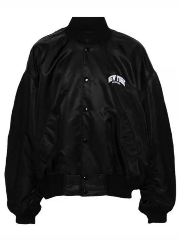 Luxury Balenciaga New York Embroidery Bomber Jacket Black