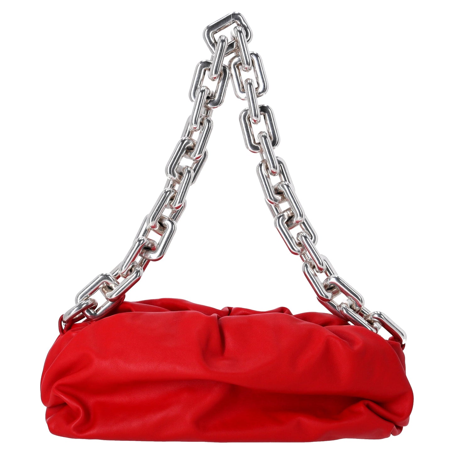 Luxury Bottega Veneta Chain Pouch Shoulder Bag in Red Calfskin Leather