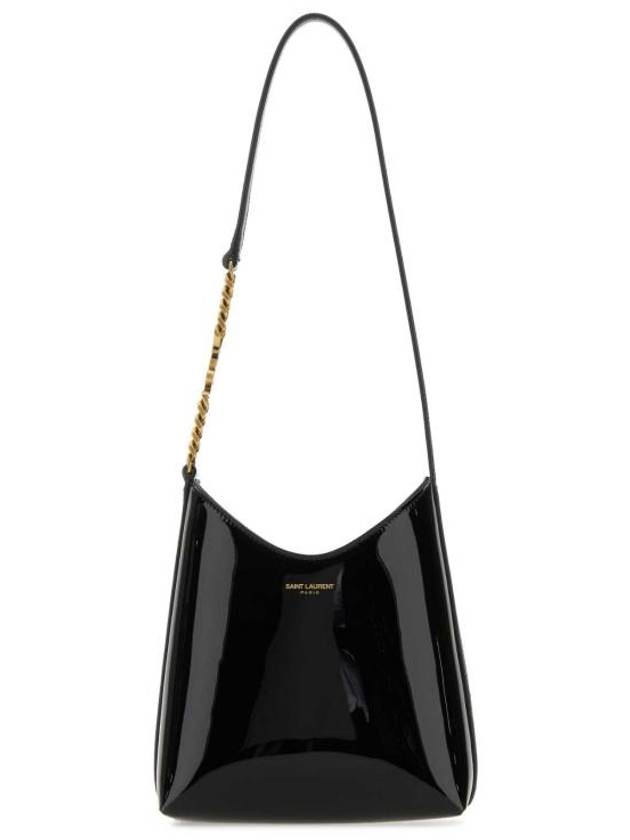 Luxury Saint Laurent Rendez Vous Patent Leather Mini Hobo Shoulder Bag Black