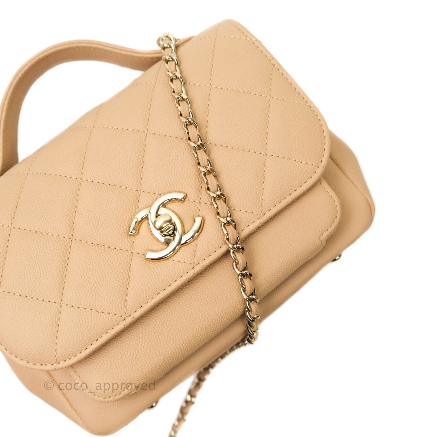 Chanel Quilted Small Business Affinity Flap Beige Caviar Light Gold Hardware