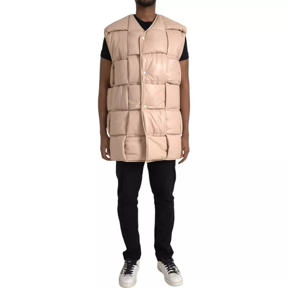 Luxury Bottega Veneta  Quilted Sleeveless Calf Leather Men's Jacket